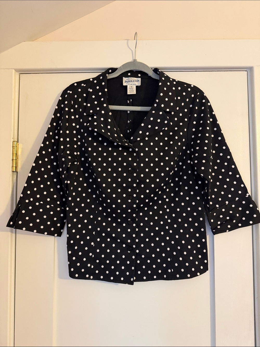 Pendleton Polka Dot Jacket Blazer Black White Cotton Size M